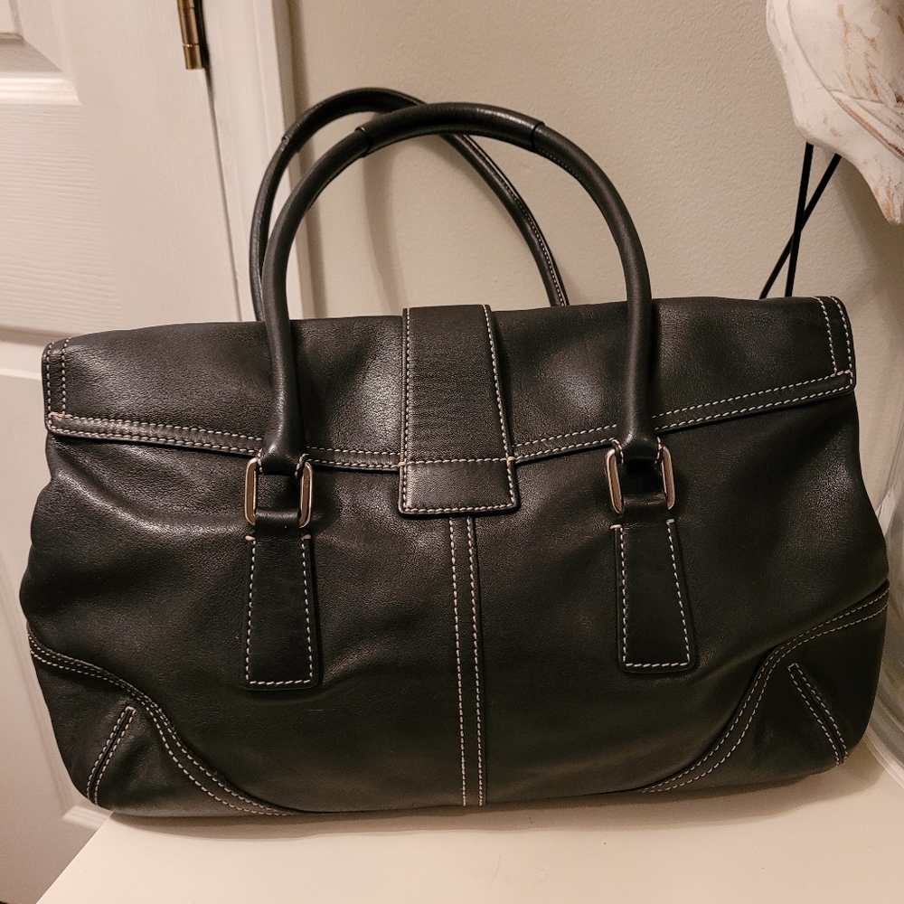 Coach Black Leather Satchel with Silver Hardware - Picture 5 of 16